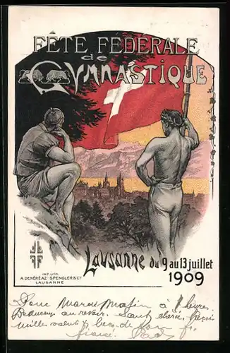 Künstler-AK Lausanne, Fête Fedérale de Gymnastique 1909, Turnfest