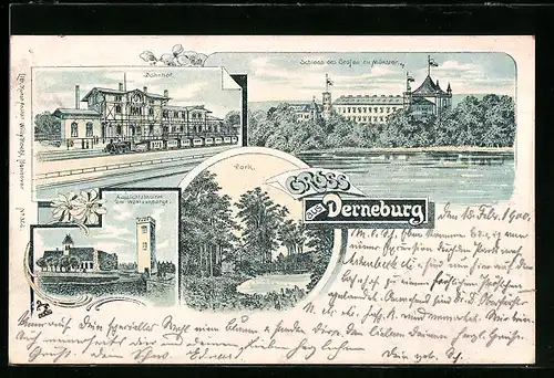 Lithographie Derneburg, Schloss des Grafen zu Münster, Bahnhof, Park