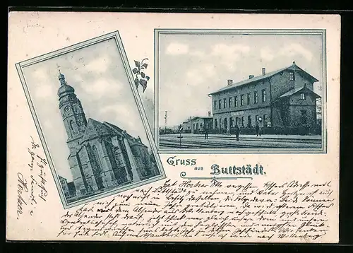 AK Buttstädt, Bahnhof, Kirche