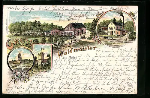 Lithographie Melle, Restaurant zum Waldmeister, Fruchtwein-Kelterei, Dietrichsburg