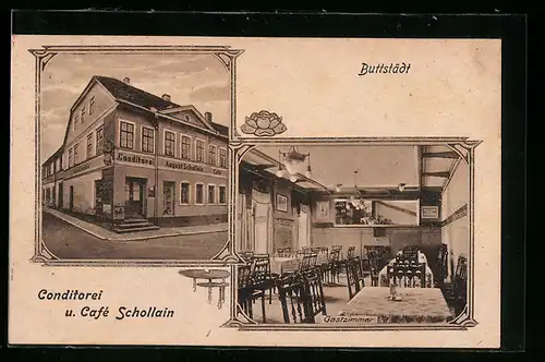 AK Buttstädt, Conditorei und Café Schollain, Innenansicht Gastzimmer
