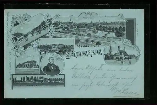 Mondschein-Lithographie Sömmerda, Munitions- und Waffenfabrik AG, Bahnhof, Marktstrasse