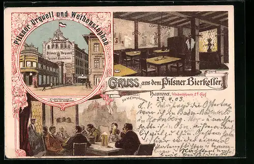 Lithographie Hannover, Gasthaus Pilsner Bierkeller, Windmühlenstrasse 2b