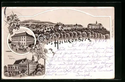 Lithographie Heiligenberg, Hotel & Pension Adler, Schlosseingang