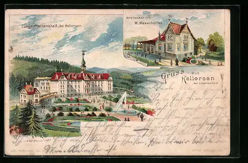 Lithographie Hellersen bei Lüdenscheid, Restaurant W. Mesenhöller, Lungenheilanstalt