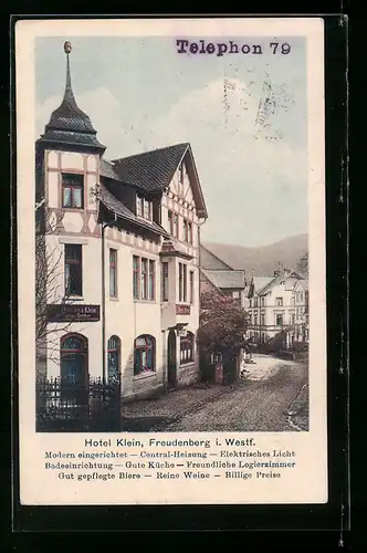 AK Freudenberg i. W., Hotel Klein, Strassenpartie