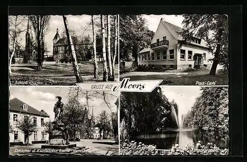 AK Moers, Park-Cafe u. Denkmal d. Kurfürstin Luise-Henriette