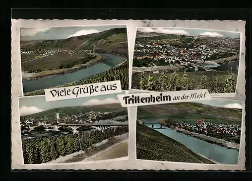 AK Trittenheim an der Mosel, Ortsansichten mit Flusslauf