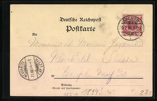 Vorläufer-Lithographie Aachen, 1894, Lousberg, Ortsansicht