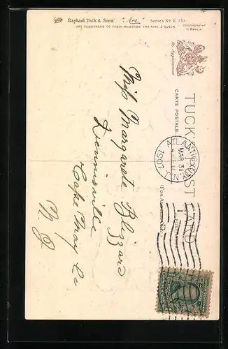 AK Mädchen mit zwei Osterhasen