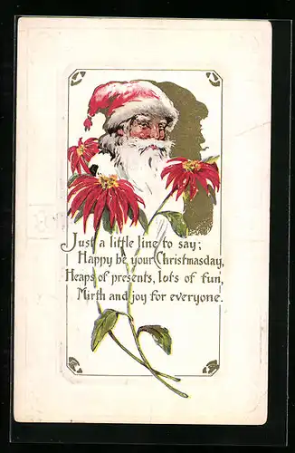 AK Weihnachtsmann mit Blüten-Motiv