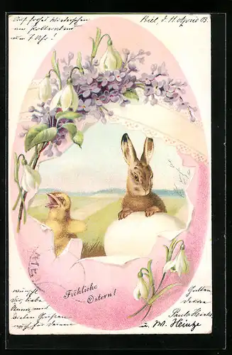AK Osterhase neben Osterküken