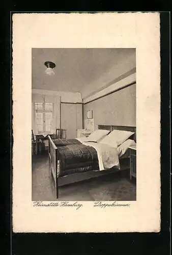 AK Hamburg-St. Georg, Hotel Heimstätte des Gewerkschaftsbunden, Innenansicht Doppelzimmer