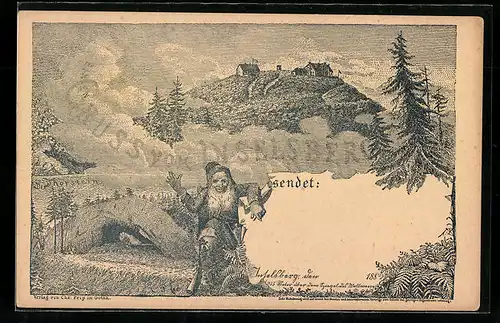 Künstler-AK sign. Christian Peip: Inselsberg, Ortsansicht aus der Ferne, Zwerg