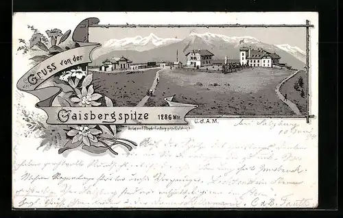 Lithographie Gaisberg b. Salzburg, Gaisbergspitze mit Gasthof