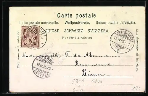 Vorläufer-Lithographie Interlaken, Trümmelbachfall, Glessbachfall, Jungfrau 1895