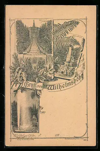 Lithographie Wilhelmshöhe, Hercules und Cascade, Aquaduct, Fontaine, Litho vor 1890