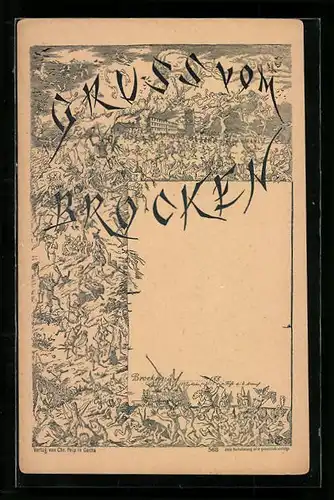 Lithographie Brocken, Walpurgisnacht auf dem Brocken, Litho vor 1890
