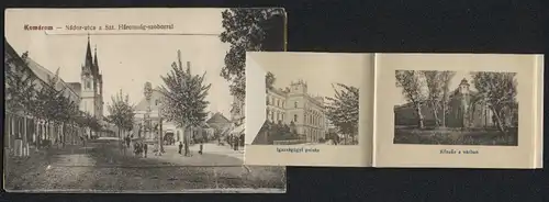 Leporello-AK Komárom, Nádor-utca a Szt. Háromság-szoborral