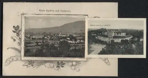 Leporello-AK Mesto Bystrice, Hotel Obcanske zalozny, Zamek svob p.z. Loudonu, Nadrazi