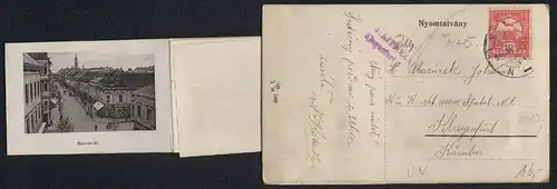 Leporello-AK Györ, Városháza, Pályaudvar