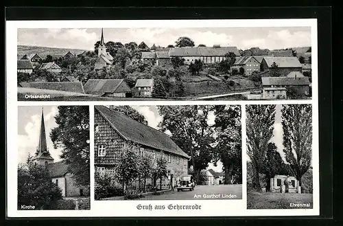 AK Gehrenrode, Ortsansicht, Ehrenmal, Gasthof Linden, Kirche