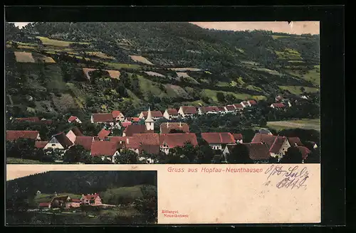 AK Hopfau-Neunthausen, Ortsansicht mit Umland und Rittergut