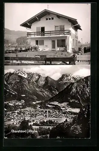 AK Oberstdorf /Allg., Haus Mayrock, Gesamtansicht mit Bergen