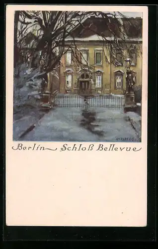 Künstler-AK Berlin-Tiergarten, Schloss Bellevue im Winter
