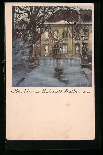 Künstler-AK Berlin-Tiergarten, Schloss Bellevue im Schnee