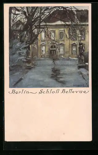 Künstler-AK Berlin-Tiergarten, Schloss Bellevue, Winterbild