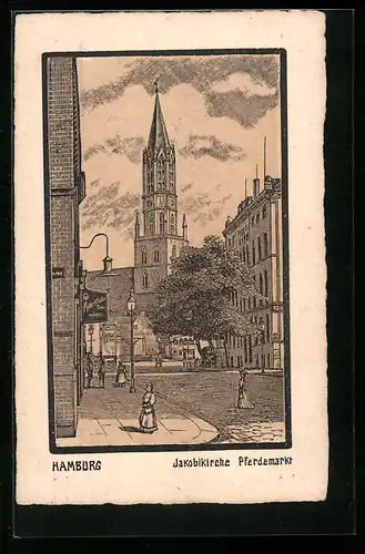 Künstler-AK Hamburg, Jakobikirche am Pferdemarkt