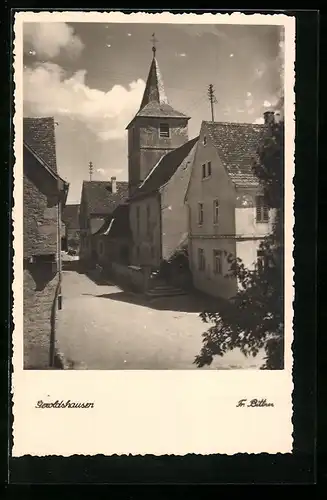 AK Geroldshausen, Strassenpartie mit Kirche