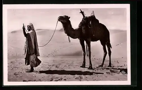 AK Beduine mit Kamel in der Wüste