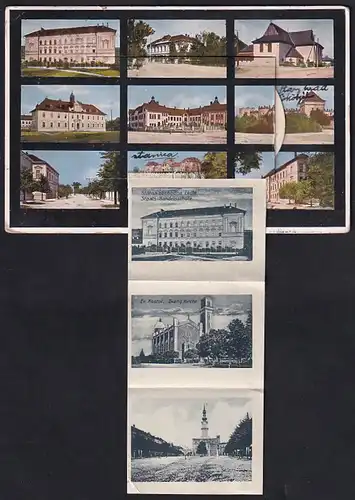 Leporello-AK Kezmarok, Webeschule, Alte Evang. Kirche, Staats-Handelsschule