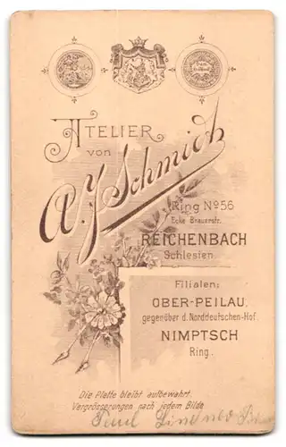 Fotografie A. J. Schmidt, Reichenbach i. Sch., Junger Herr im Anzug mit Fliege