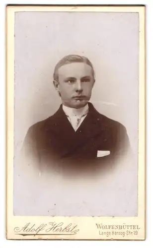 Fotografie Adolf Herbst, Wolfenbüttel, Lange Herzog-Str. 19, Junger Herr im Anzug mit Krawatte