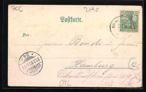 Lithographie Cuxhaven, Stadt Bahnhof, Wasserturm, Alte Liebe