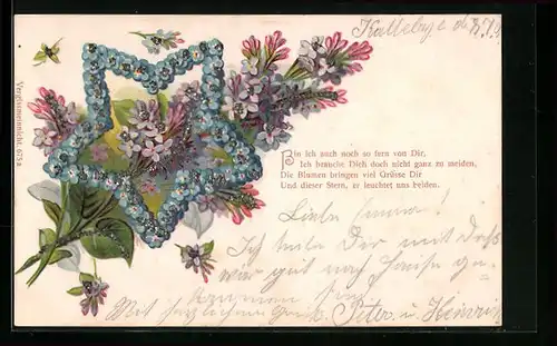 AK Blumenbild mit Glitzerperlen
