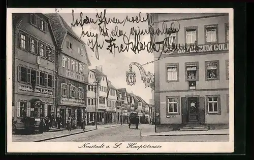 AK Neustadt a. S., Hauptstrasse mit Hotel und Geschäften