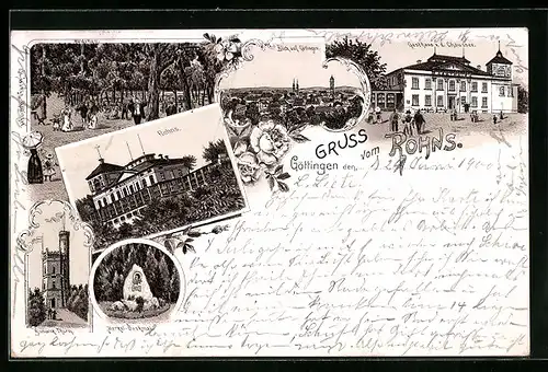 Lithographie Göttingen, Panorama, Rohns Gasthaus v. d. Chaussee & Merkel-Denkmal