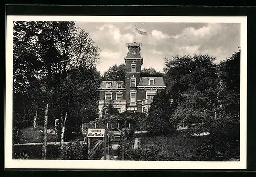 AK Lesum, Gaststätte Villa Marssel G. Sieler aus der Vogelschau, mit Laubenaufgang
