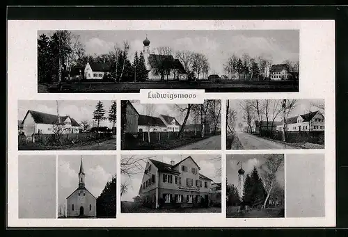 AK Ludwigsmoos, verschiedene Gebäudeansichten, Kirche