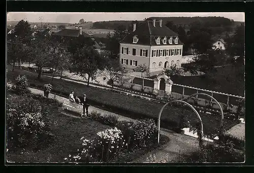 Foto-AK Rot an der Rot, Parkanlage und herrschaftliche Villa mit Umgebung aus der Vogelschau