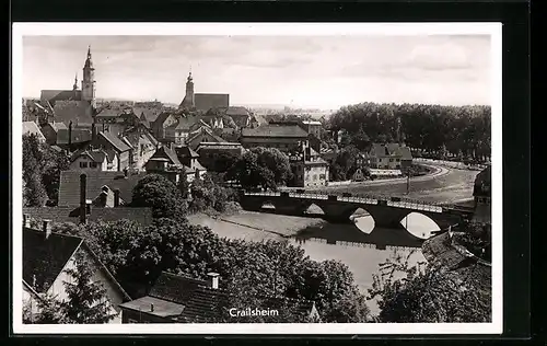 AK Crailsheim, Ortsansicht mit Blick auf die Brücke
