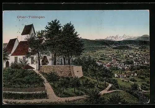 AK Ober-Tüllingen, Panorama-Ansicht mit Kapelle