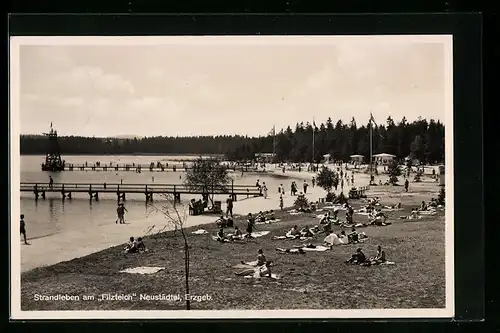 AK Neustädtel /Erzgeb., Strandleben am Filzteich