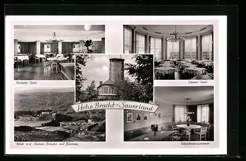 AK Hohe Bracht-Sauerland, oberer Saal, unterer Saal, Westfalenzimmer, Innenansicht