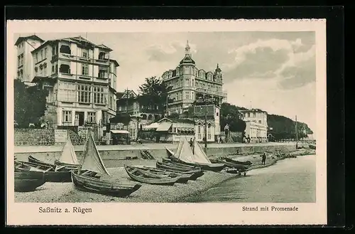 AK Sassnitz a. Rügen, Strand mit Promenade