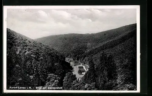 AK Lonau i. H., Blick zur Badeanstalt